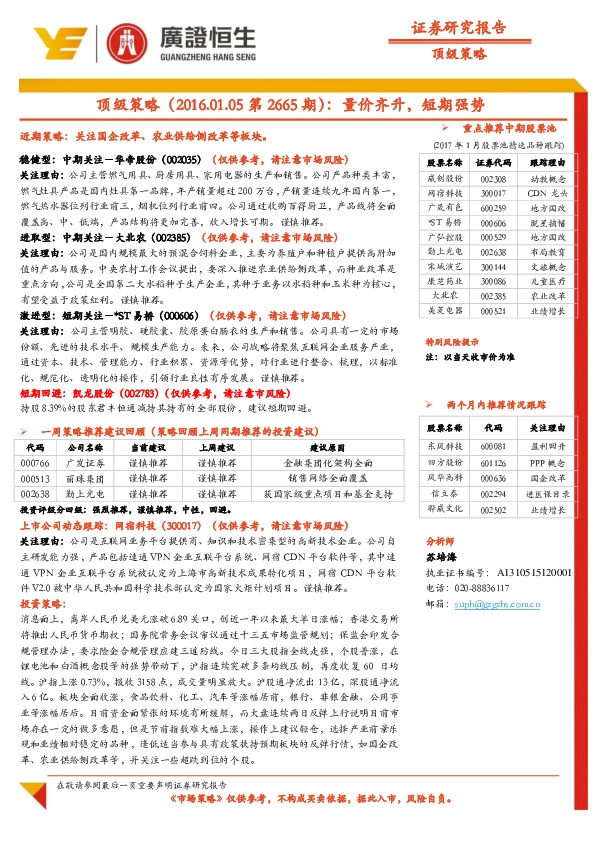 顶级策略:量价齐升,短期强势