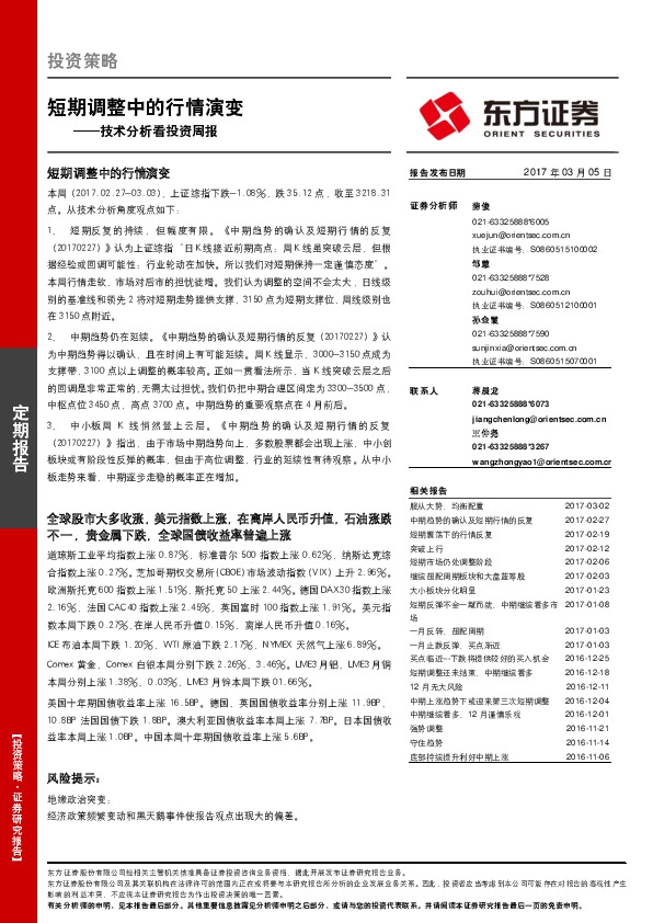 技术分析看投资周报:短期调整中的行情演变