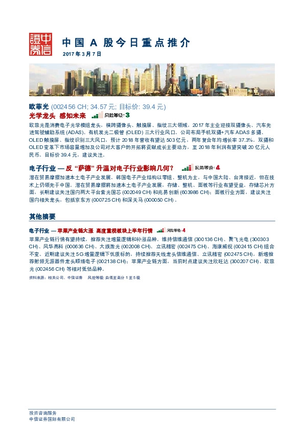 中国A股今日重点推介