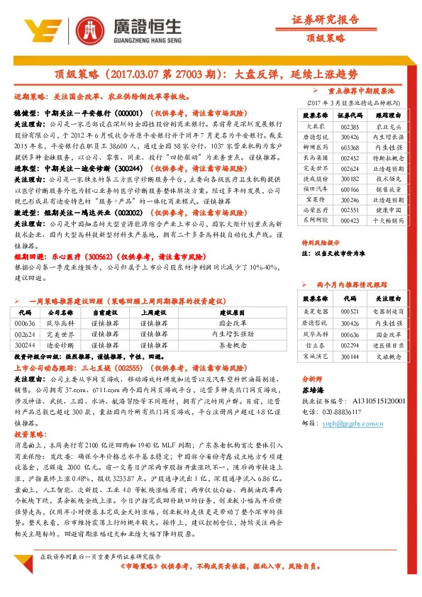 顶级策略:大盘反弹,延续上涨趋势