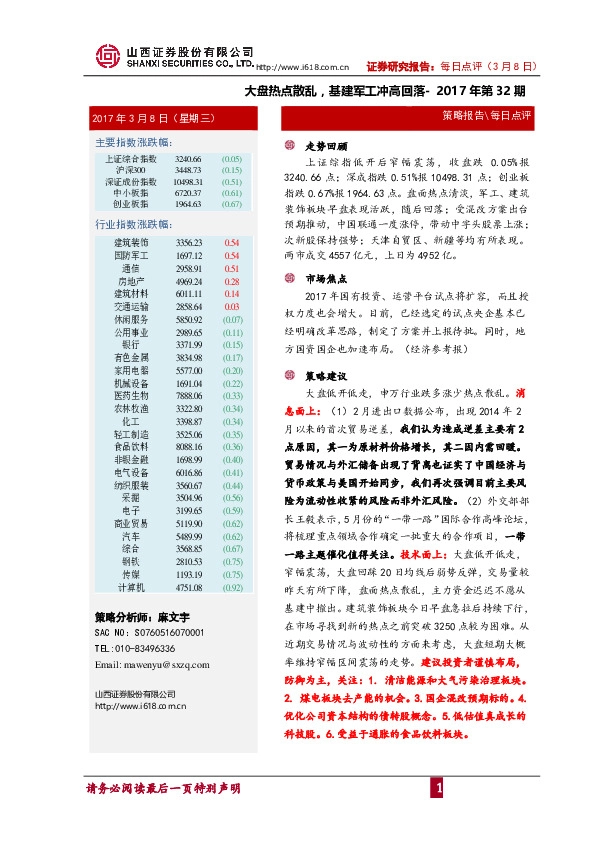 大盘热点散乱,基建军工冲高回落