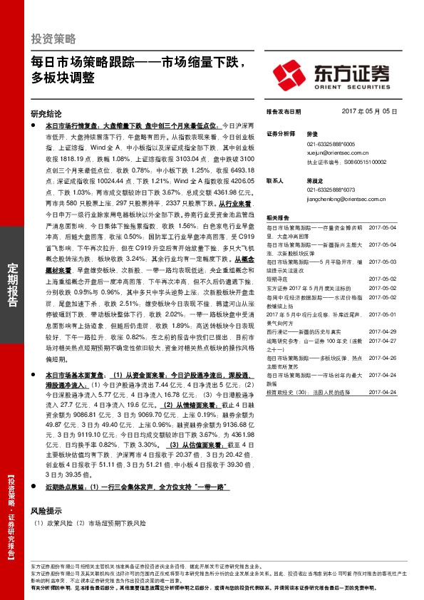 每日市场策略跟踪:市场缩量下跌,多板块调整