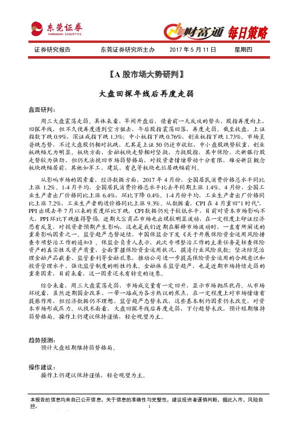 【A股市场大势研判】:大盘回探年线后再度走弱