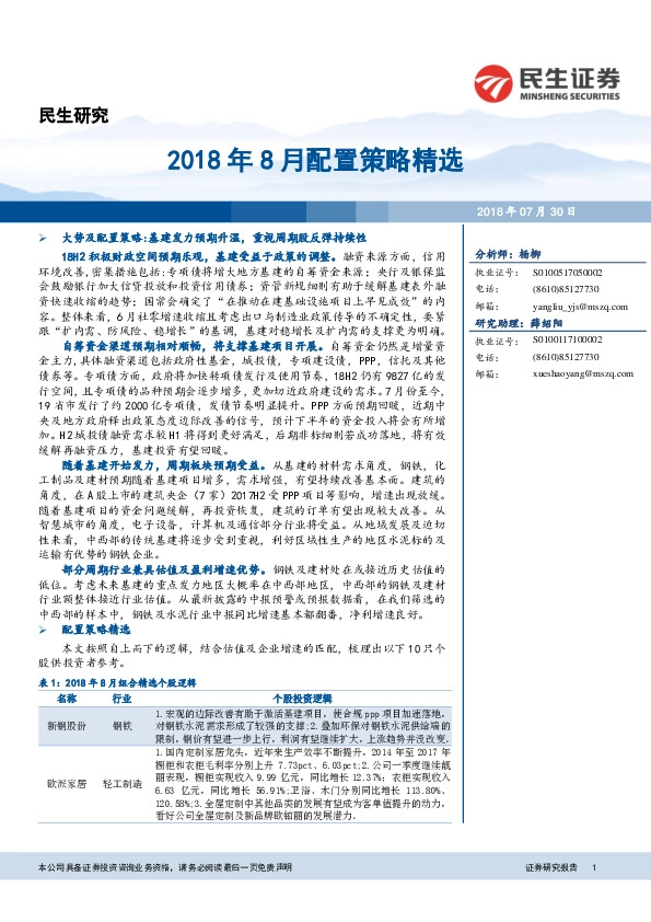 2018年8月配置策略精选
