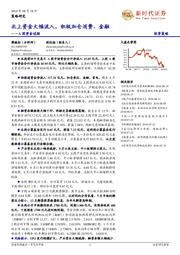 A股资金追踪：北上资金大幅流入，积极加仓消费、金融