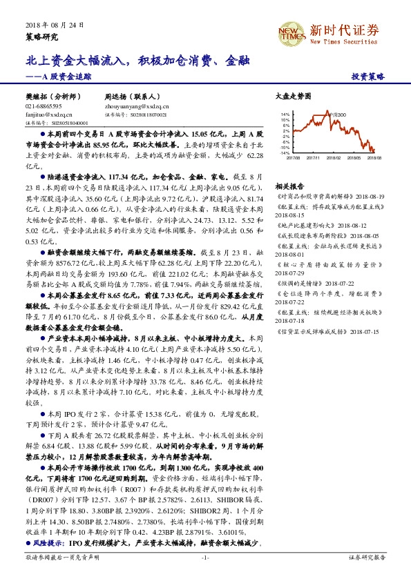 A股资金追踪：北上资金大幅流入，积极加仓消费、金融