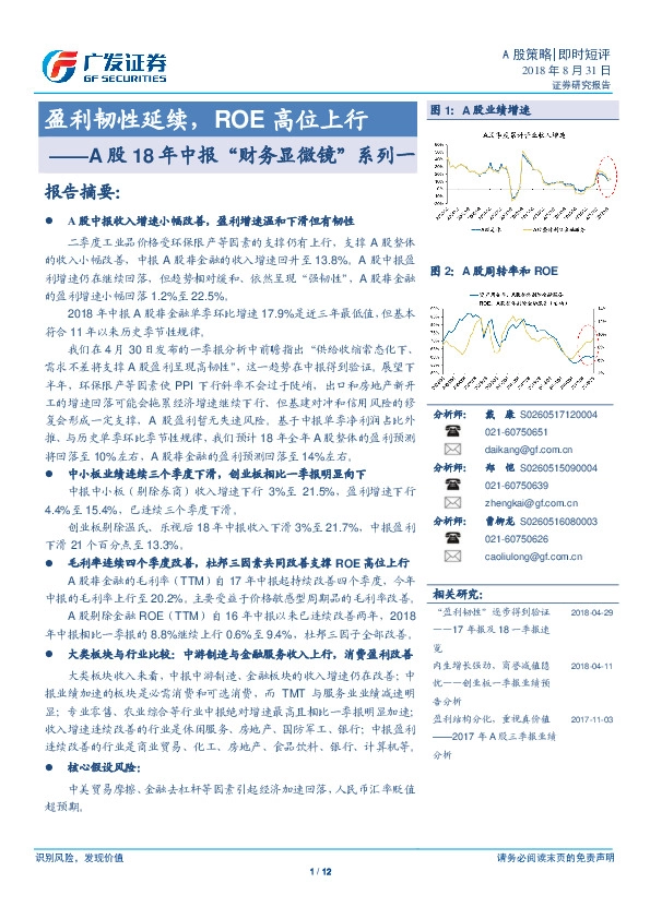 A股18年中报“财务显微镜”系列一：盈利韧性延续，ROE高位上行