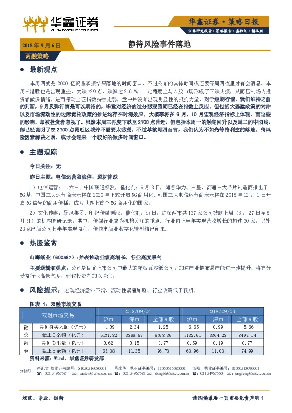 策略日报：静待风险事件落地