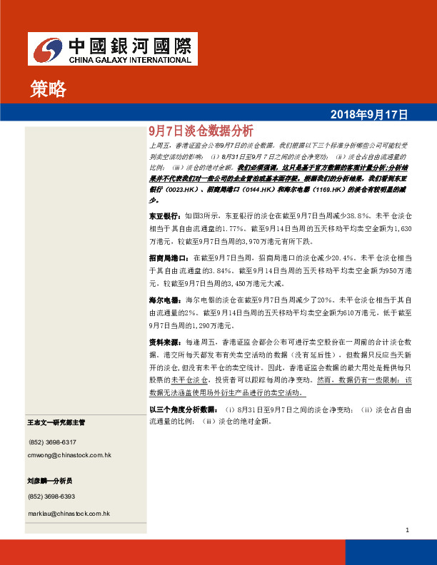 9月7日淡仓数据分析