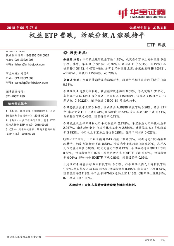 ETP日报：权益ETP普跌，活跃分级A涨跌持平