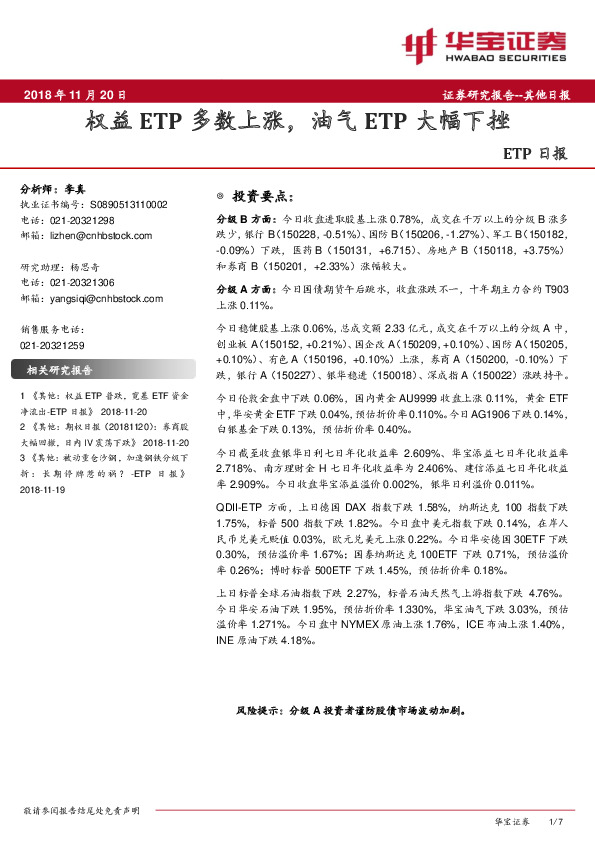 ETP日报：权益ETP多数上涨，油气ETP大幅下挫