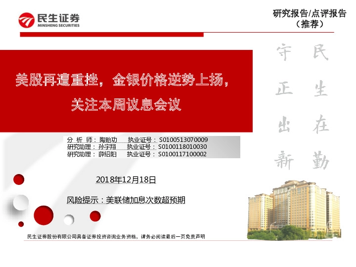 美股再遭重挫，金银价格逆势上扬，关注本周议息会议