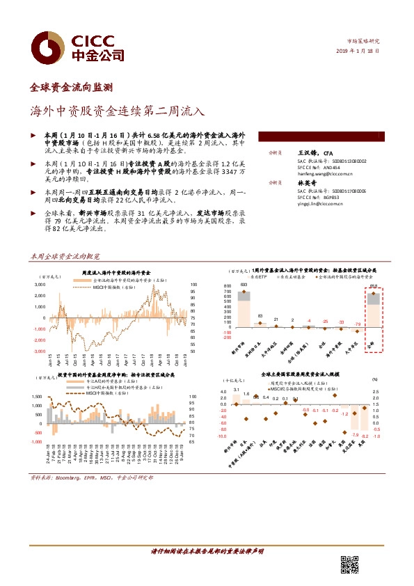 全球资金流向监测:海外中资股资金连续第二周流入