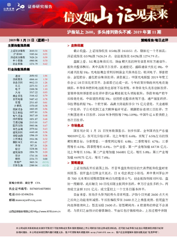 沪指站上2600,多头排列势头不减- 2019年第11期