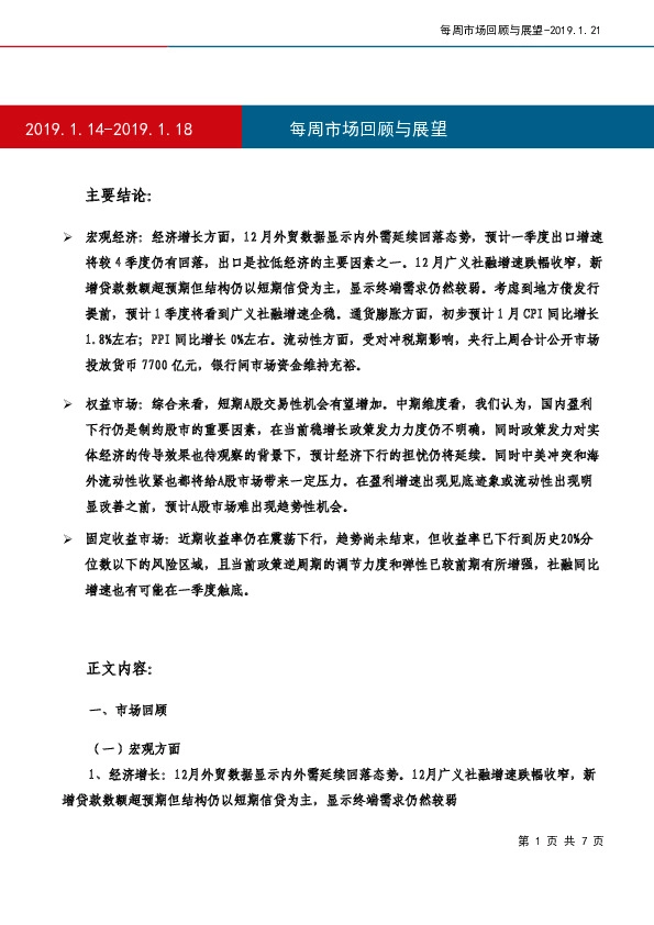 每周市场回顾与展望