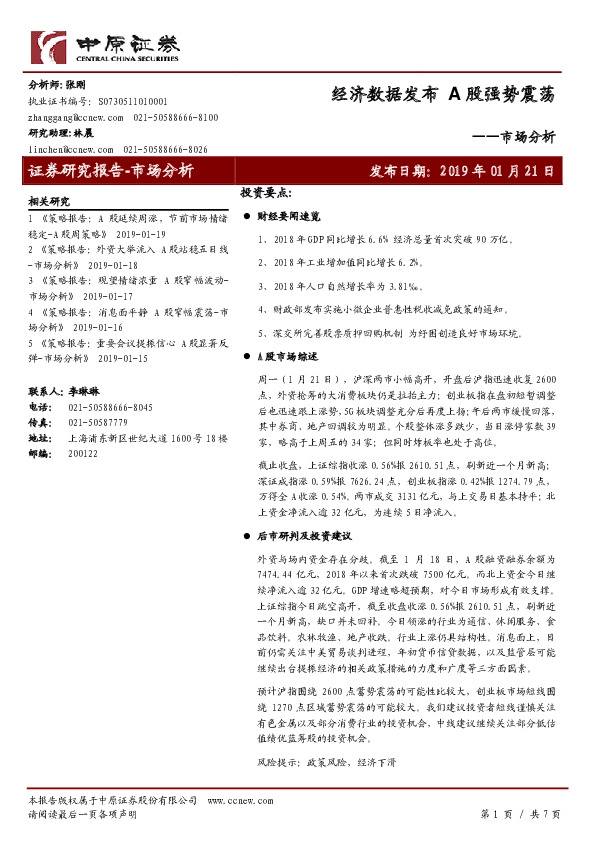 市场分析:经济数据发布A股强势震荡