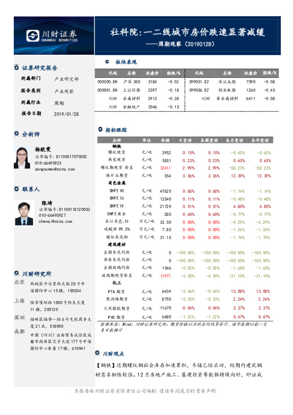 周期观察：社科院：一二线城市房价跌速显著减缓