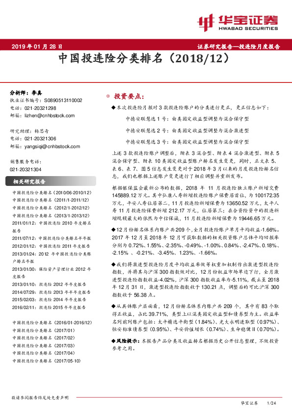 中国投连险分类排名