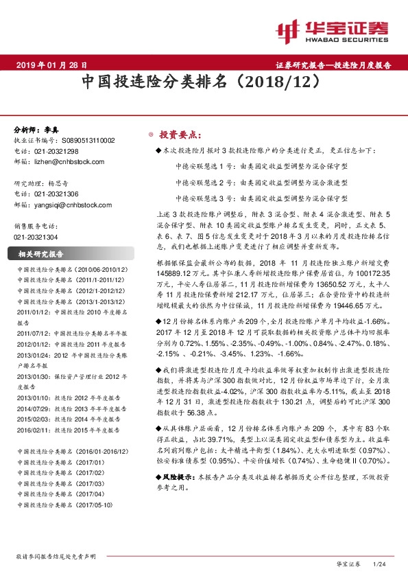 中国投连险分类排名