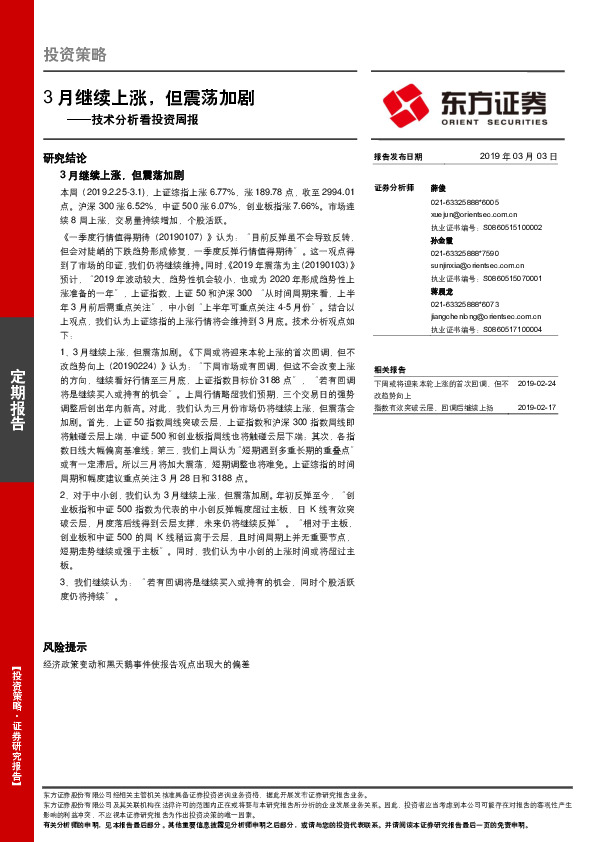 技术分析看投资周报：3月继续上涨，但震荡加剧