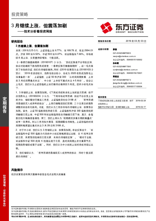 技术分析看投资周报：3月继续上涨，但震荡加剧