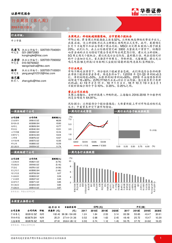 中小市值行业周报（第九周）