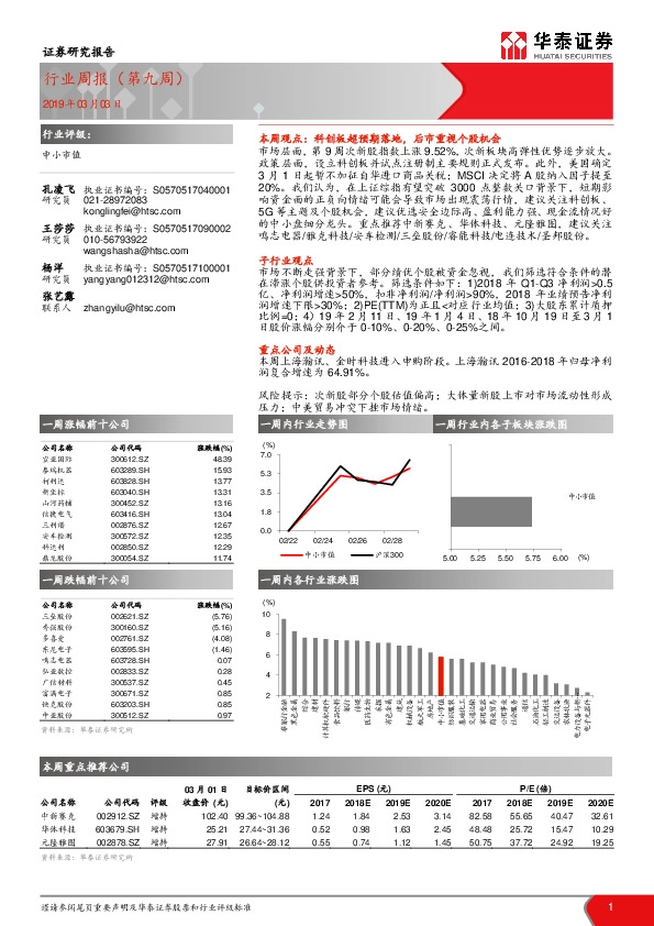 中小市值行业周报（第九周）