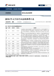 金股推荐：2019年4月各行业金股推荐汇总