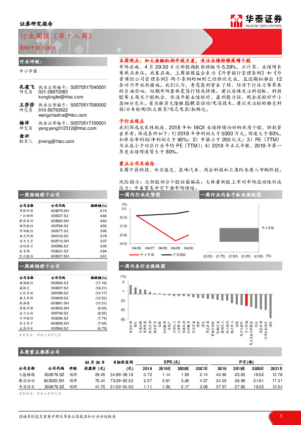 中小市值行业周报（第十八周）
