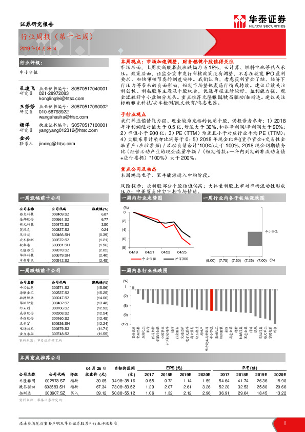 中小市值行业周报（第十七周）