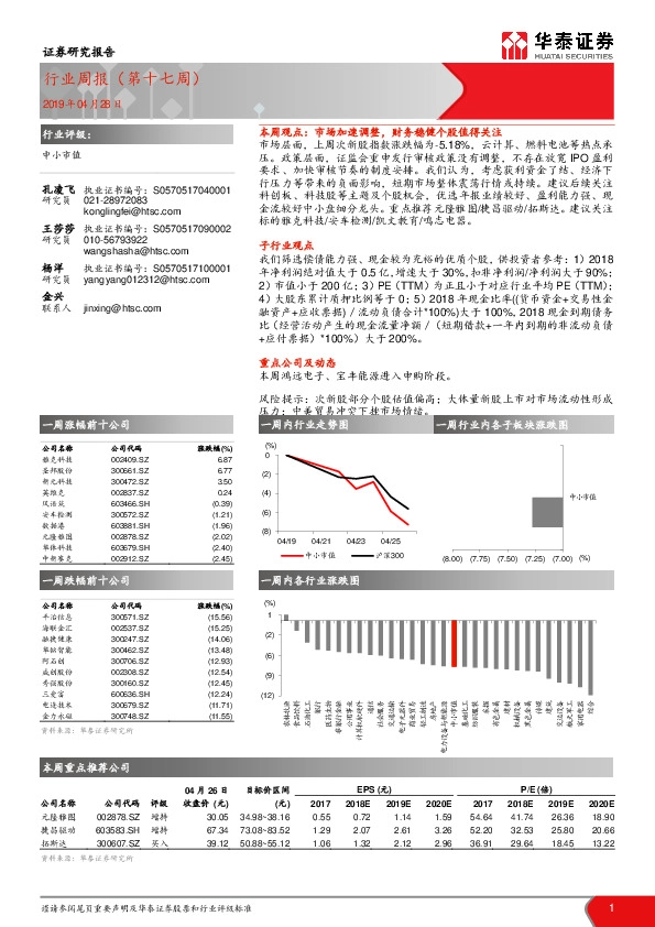 中小市值行业周报（第十七周）
