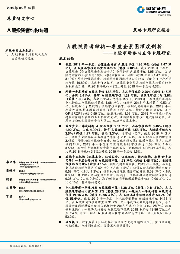 A股市场参与主体专题研究：A股投资者结构一季度全景图深度剖析