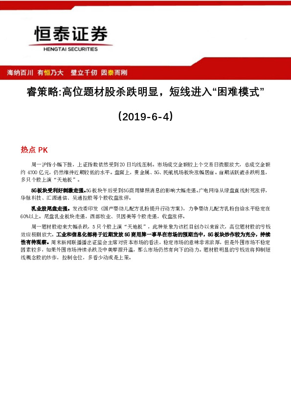 睿策略：高位题材股杀跌明显，短线进入“困难模式”