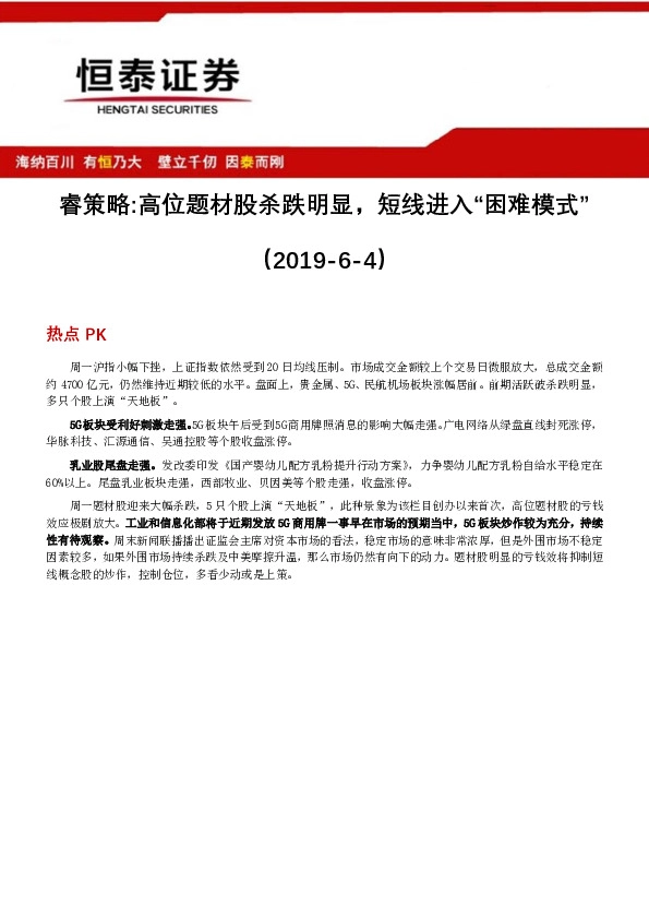 睿策略：高位题材股杀跌明显，短线进入“困难模式”