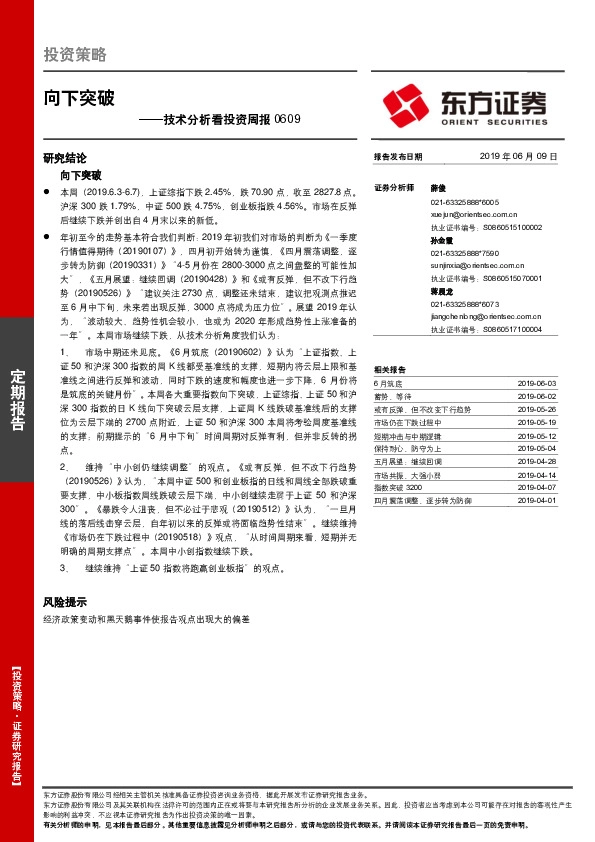 技术分析看投资周报：向下突破