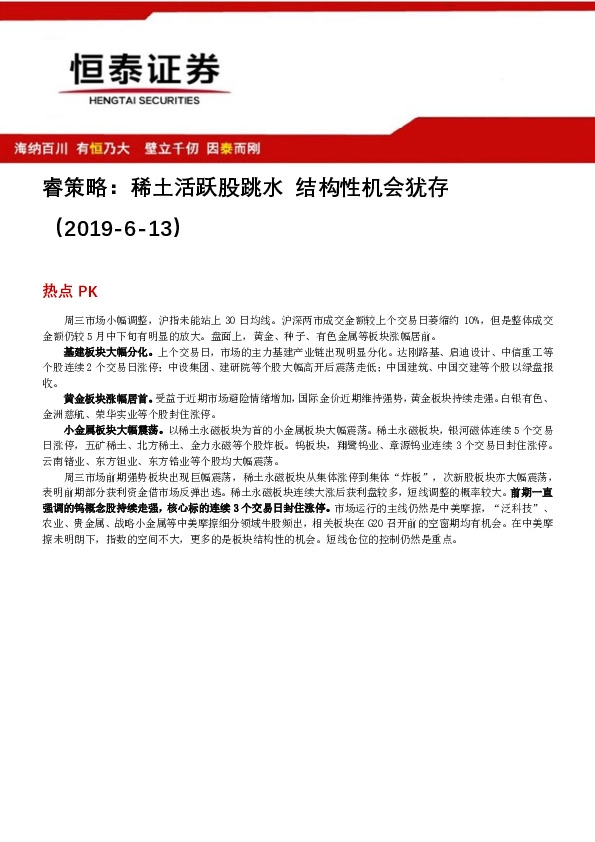 睿策略：稀土活跃股跳水 结构性机会犹存