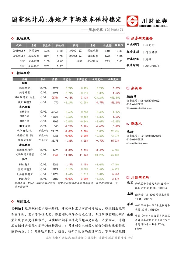 周期观察：国家统计局：房地产市场基本保持稳定
