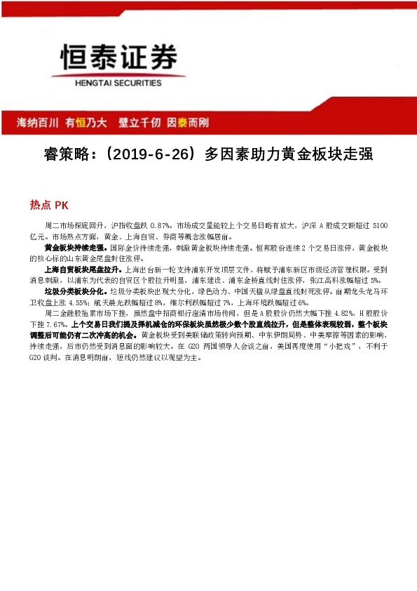 睿策略：多因素助力黄金板块走强