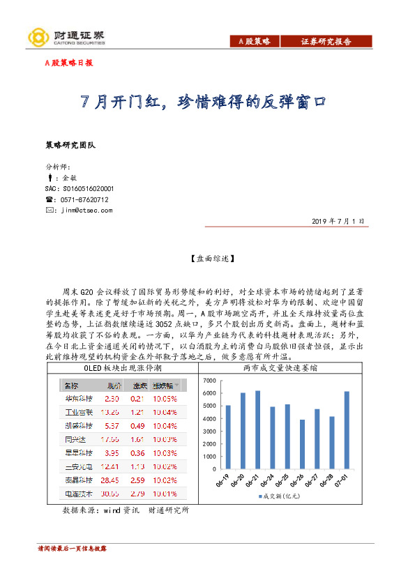A股策略日报：7月开门红，珍惜难得的反弹窗口