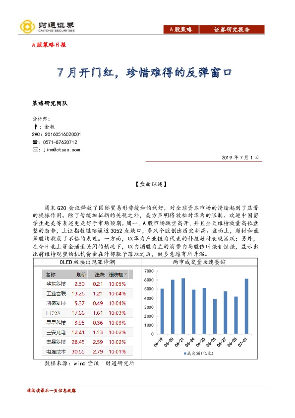 A股策略日报：7月开门红，珍惜难得的反弹窗口
