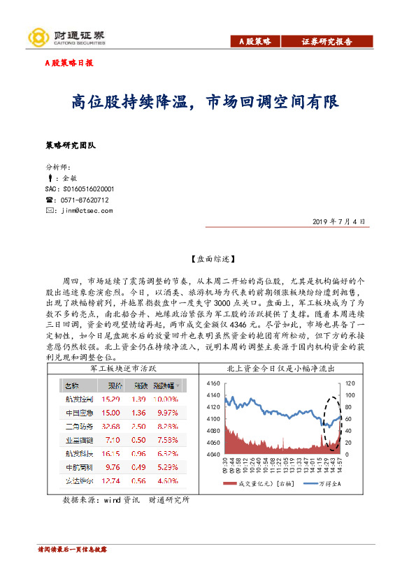A股策略日报：高位股持续降温，市场回调空间有限