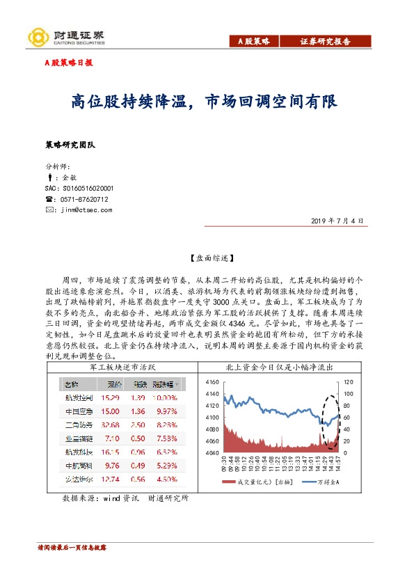 A股策略日报：高位股持续降温，市场回调空间有限