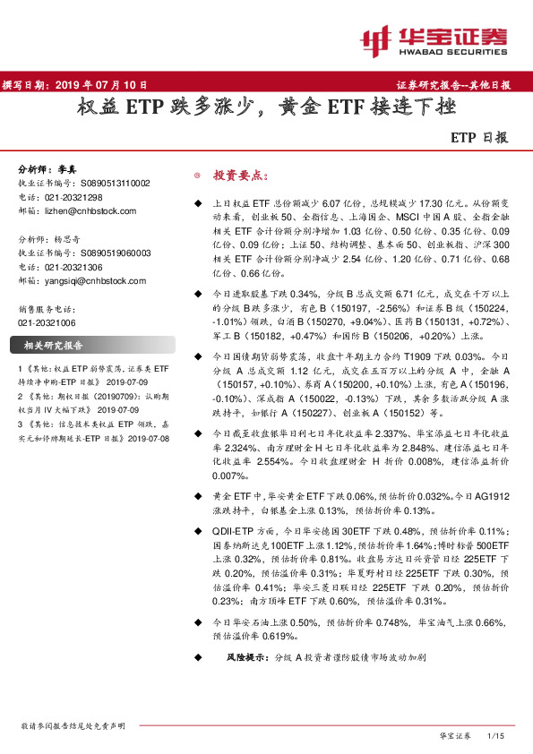 ETP日报：权益ETP跌多涨少，黄金ETF接连下挫