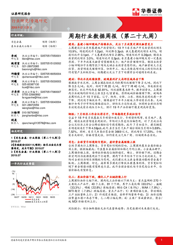 周期行业数据周报（第二十九周）