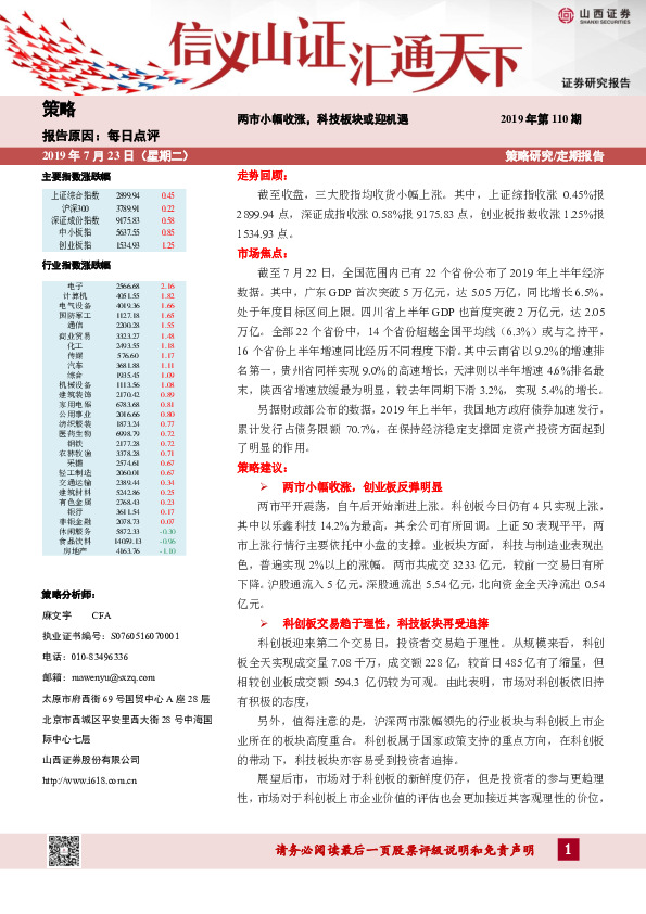 每日点评：两市小幅收涨，科技板块或迎机遇