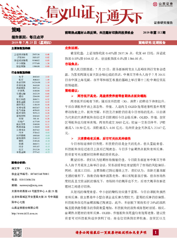 每日点评：前期热点题材止跌反弹，关注题材切换的投资机会