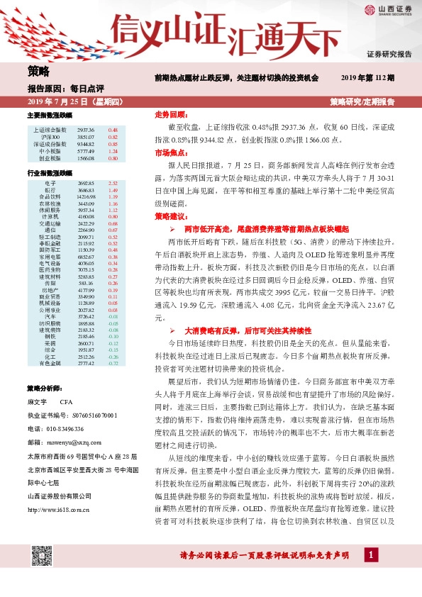 每日点评：前期热点题材止跌反弹，关注题材切换的投资机会
