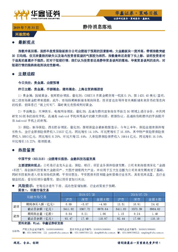 策略日报：静待消息落地