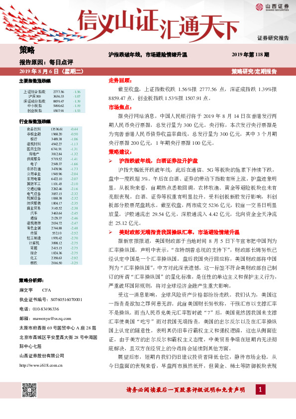 沪指跌破年线，市场避险情绪升温