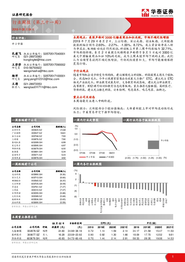 中小市值行业周报（第三十一周）